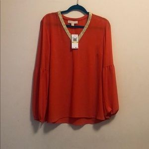 Michael Kors sangria blouse with gold trim